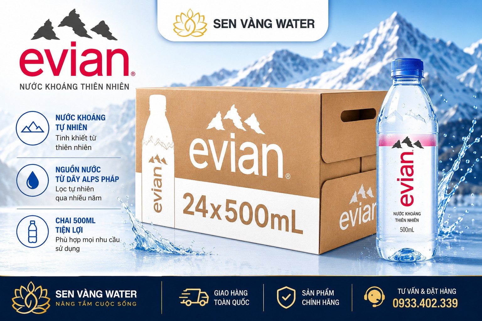 Đại lý nước uống chuyên cung cấp nước khoáng Evian 500ml chính hãng
