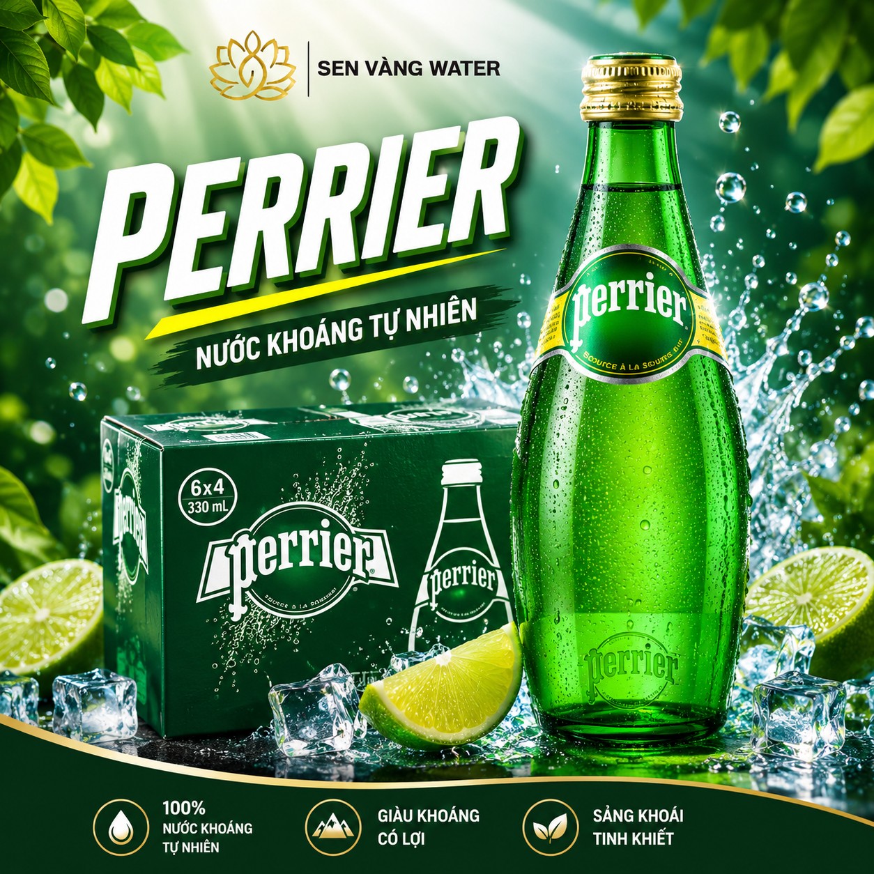 Nước khoáng Perrier 330ml có ga tự nhiên