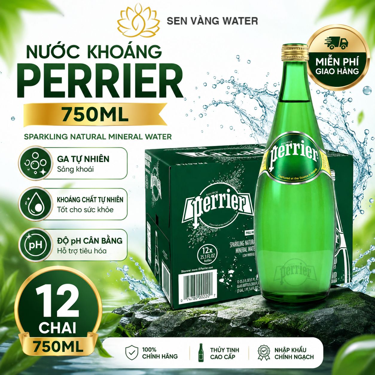 Nước khoáng Perrier 750ml thùng 12 chai thuỷ tinh
