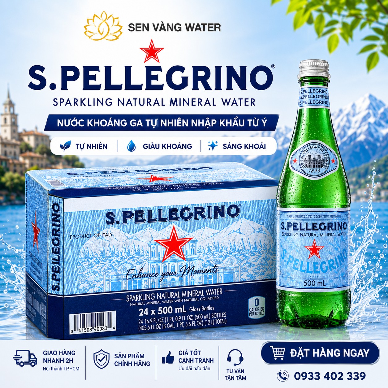 Nước khoáng có ga S.Pellegrino 500ml thùng 24 chai thuỷ tinh