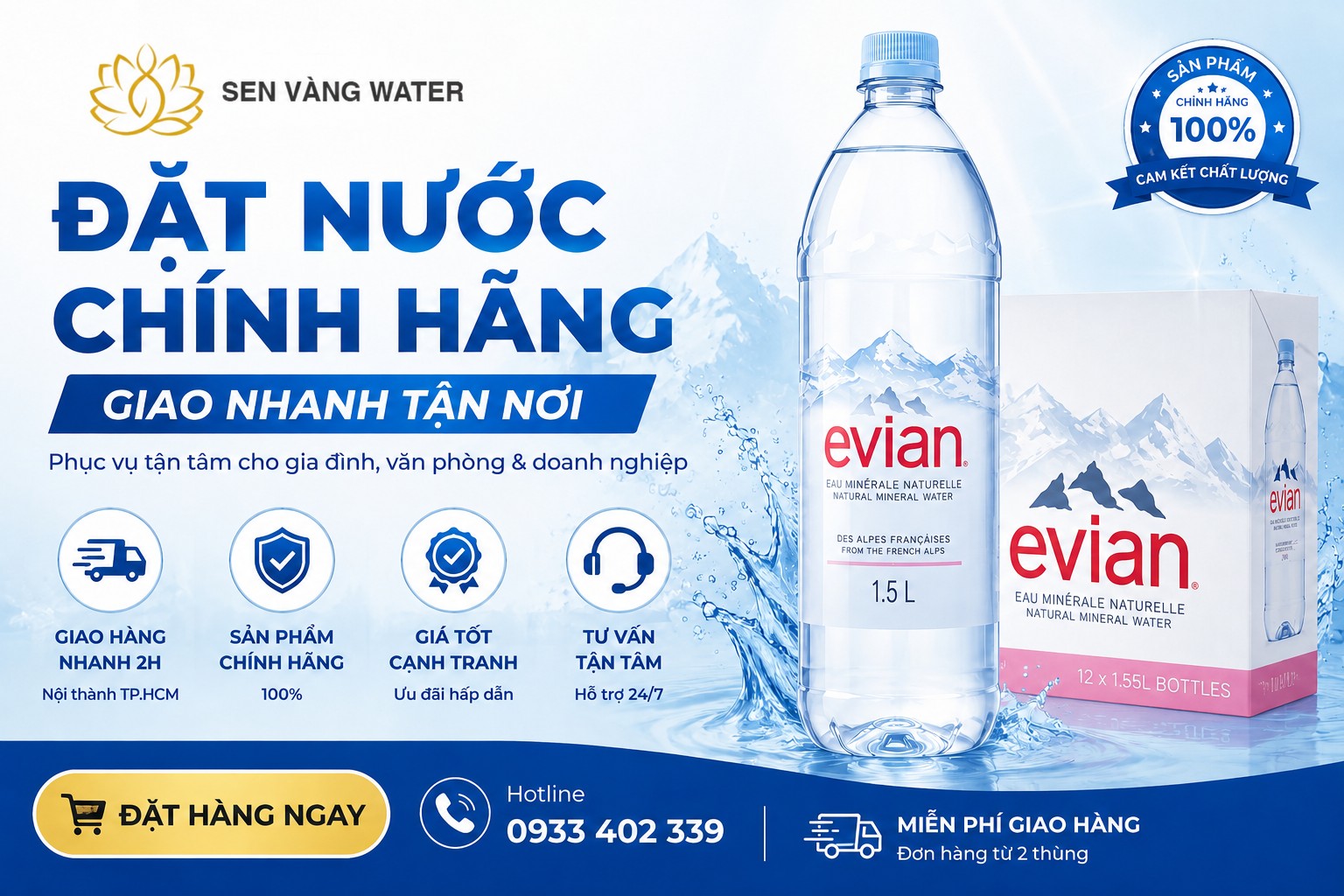 Đại lý nước uống Sen Vàng Water chuyên nước khoáng Evian 1500ml chính hãng