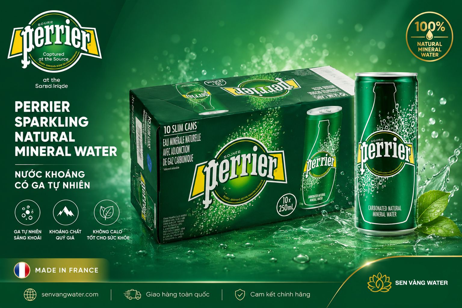 Nước Khoáng Có Gas Perrier 250ml Chính Hãng Nhập Khẩu Từ Pháp
