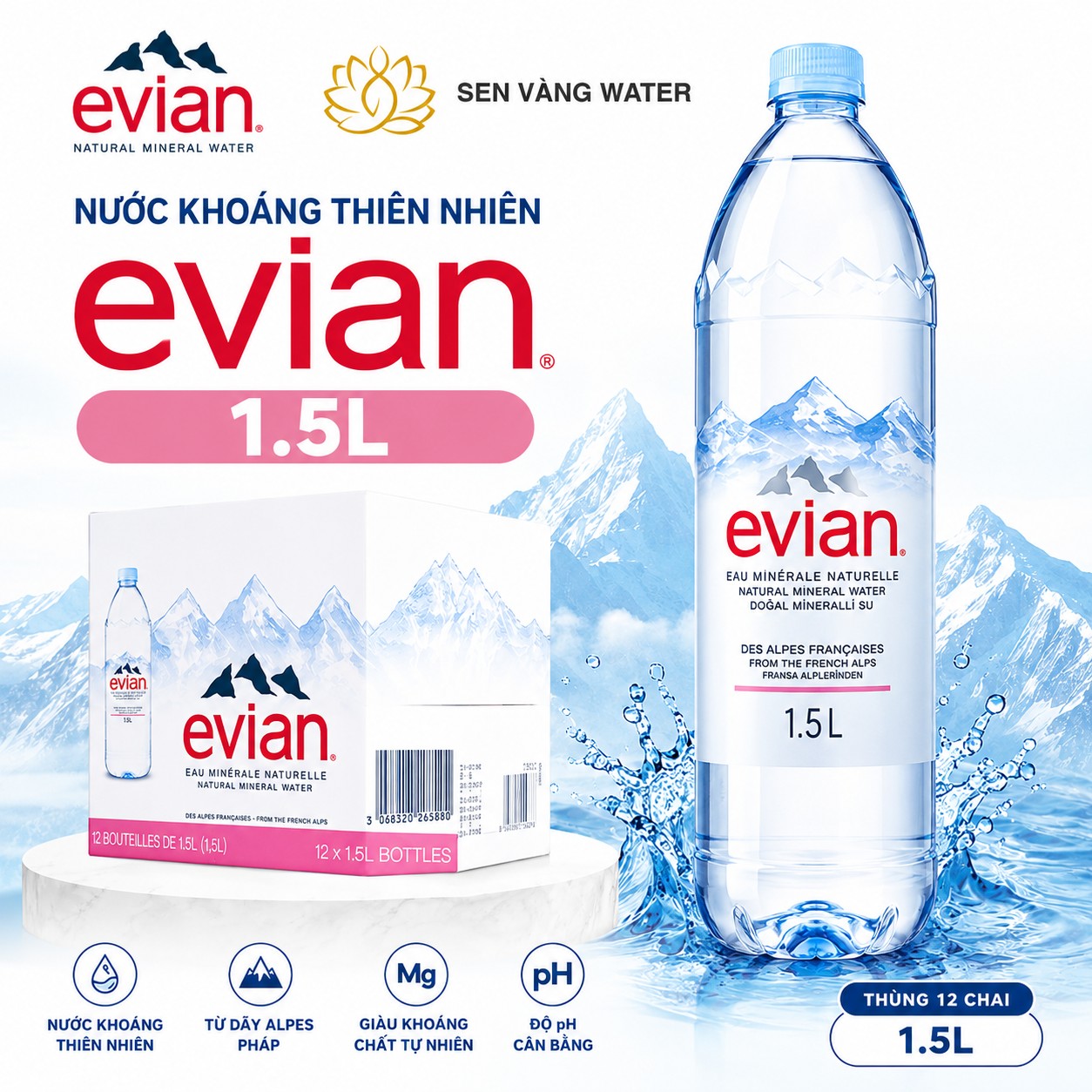 nước khoáng Evian 1.5L tại Sen Vàng Water